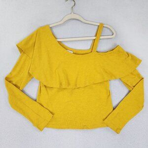 Postmark Shirt Womens Small Yellow One Shoulder Ruffle Anthropologie Long Sleeve